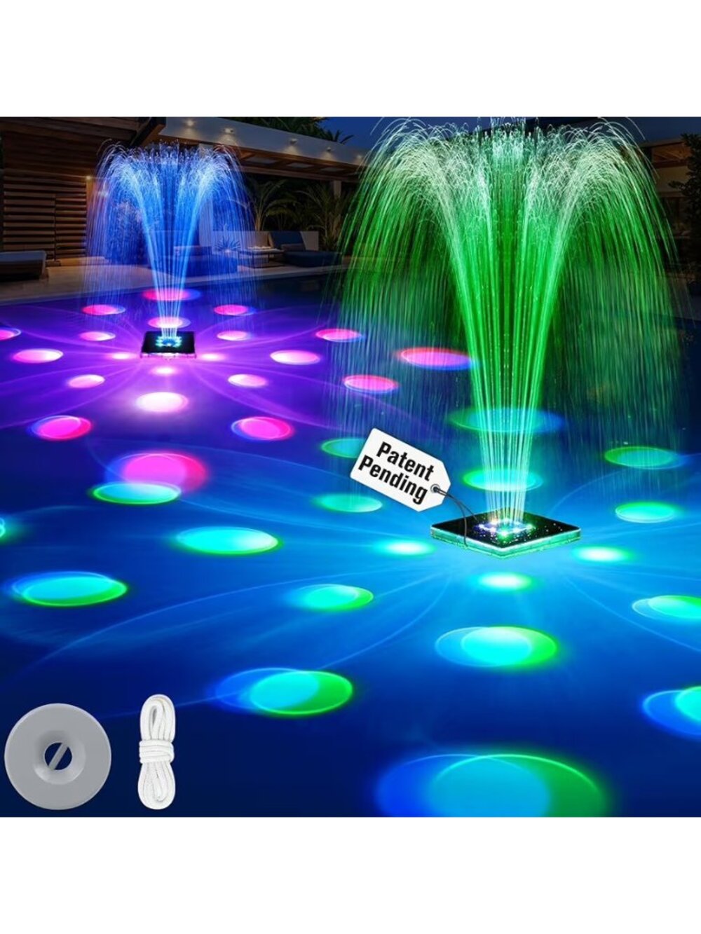 Patent Solar Fountain,Floating Solar Pool Fountain with 9 Lights&Anchor,Large So